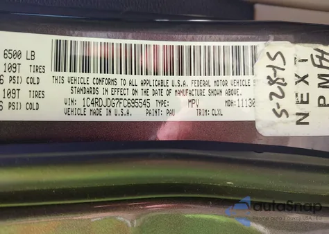 2015 Dodge Durango Limited z USA, uszkodzony, nr VIN 1C4RDJDG7FC695545